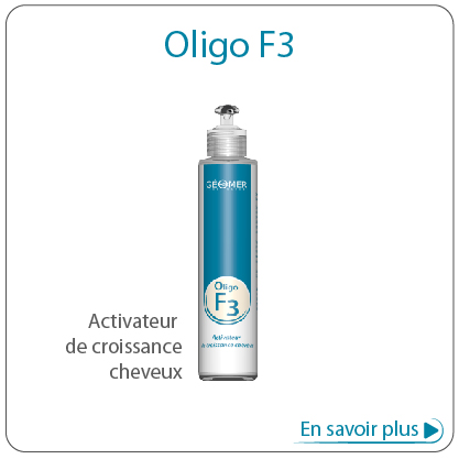 Activateur de croissance du cheveu. Découvrez l'Oligo F3 du Laboratoire Géomer.