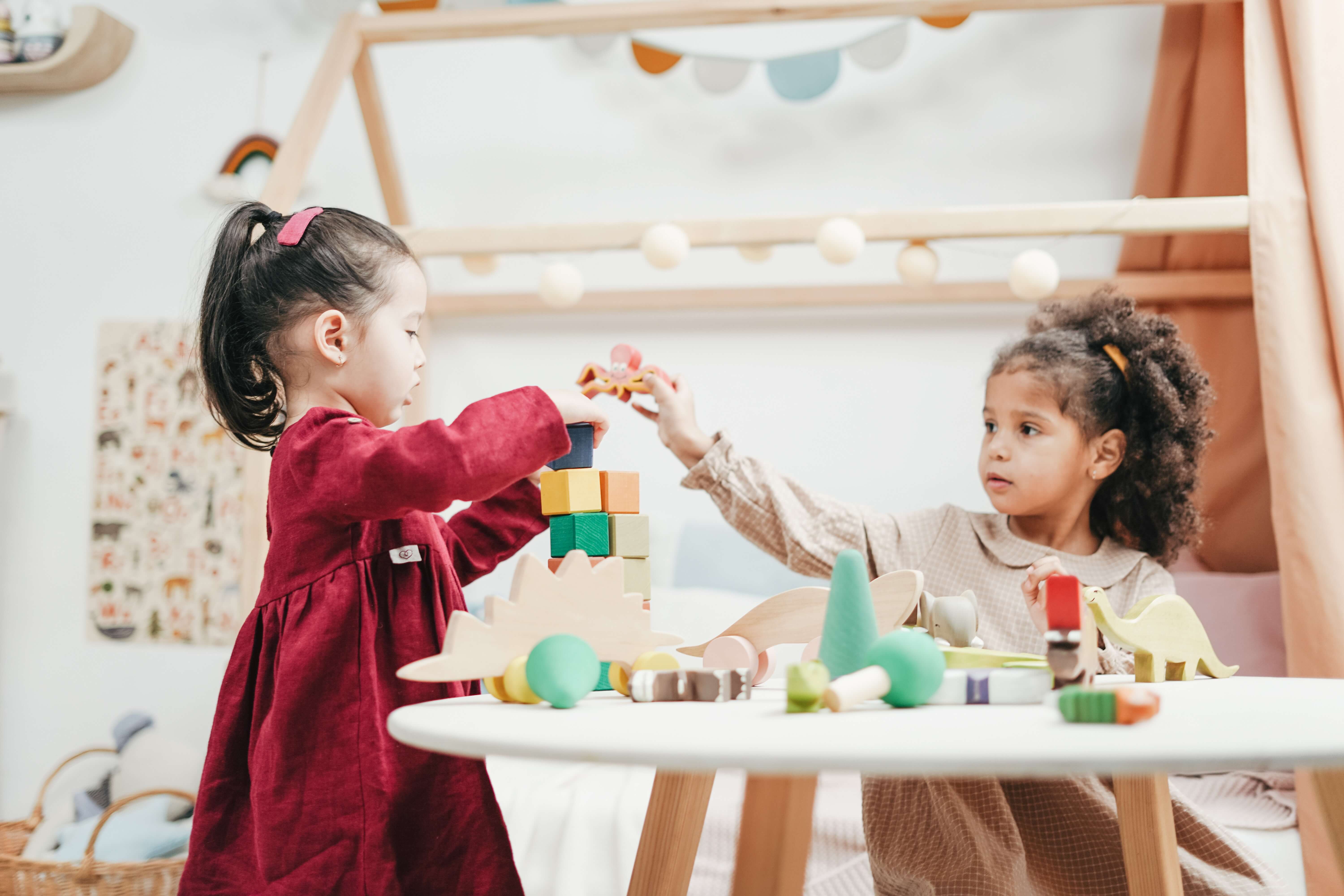 Deux enfants jouent ensemble. 